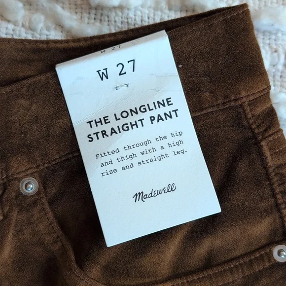 Madewell Pecan Chocolate Longline Straight Pants 27 Regular Velour Velvet - Picture 2 of 12
